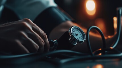 A person is holding a blood pressure cuff and a watch