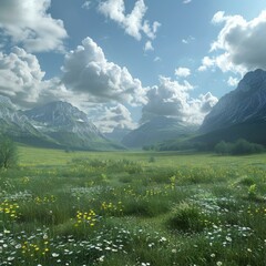 Fototapeta premium A Beautiful Mountain Meadow Landscape Illustration