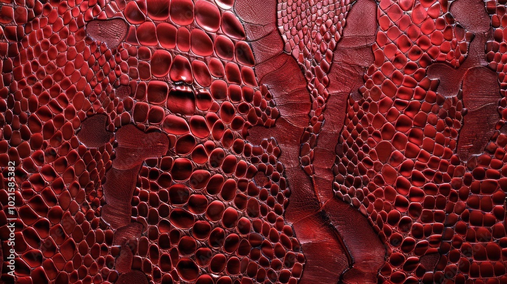Poster A red background with a pattern of scales