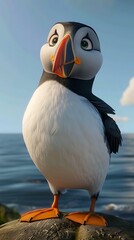 Fototapeta premium A Puffin of the Atlantic species on a hill ai generated art