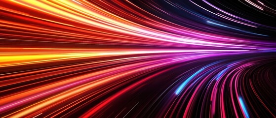 Obraz premium Vibrant light trails in various colors creating a dynamic and energetic pattern on a dark background.