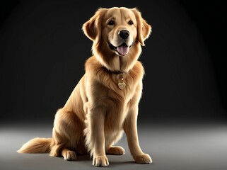 3D Illustration Art, Closeup Shot of A Golden Retriever Dog, Isolated over a Background
