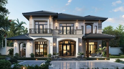 Fototapeta premium Elegant Two-Story Mansion Exterior Design