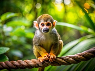 Fototapeta premium The Tiniest Monkey in the World Sitting on a Branch in a Lush Green Rainforest Environment