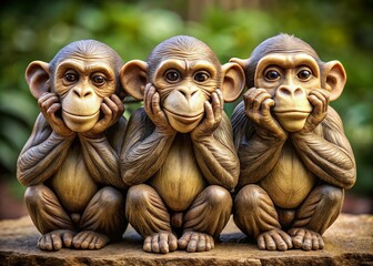 Three Monkeys Representing See No Evil, Hear No Evil, Speak No Evil in a Humorous Context