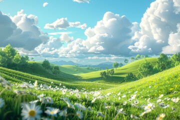 Beautiful Spring Meadow Landscape Illustration