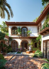 Obraz premium A Stunning Mediterranean Courtyard Design Illustration