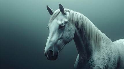 White Horse Portrait in Foggy Background - 3D Illustration