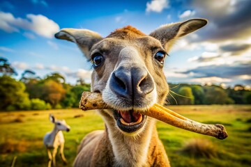 Obraz premium Unique close-up of an animal with an extra bone in mouth showcasing curious behavior and playfulness