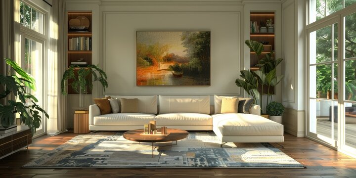 Elegant Living Room with Sectional Sofa and Artwork