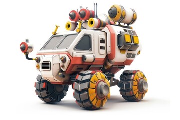 Futuristic Off-Road Vehicle with Red and Yellow Accents