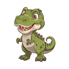 A cartoon-style image of a cute, green T-Rex dinosaur