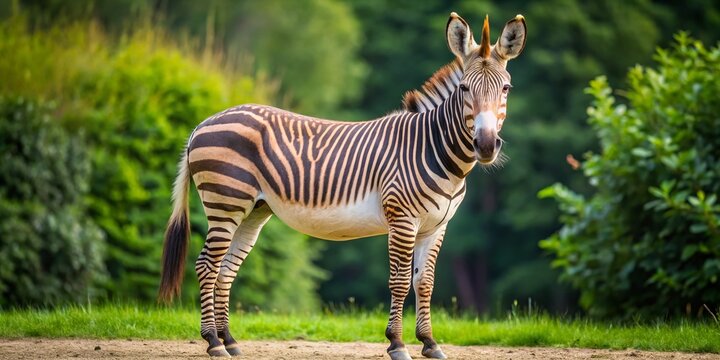 Unique Zonkey Hybrid Animal Standing in Natural Habitat with Striking Black and White Stripes