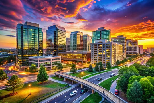 Urban landscape of Tysons Corner in Washington DC showcasing modern architecture and vibrant city life