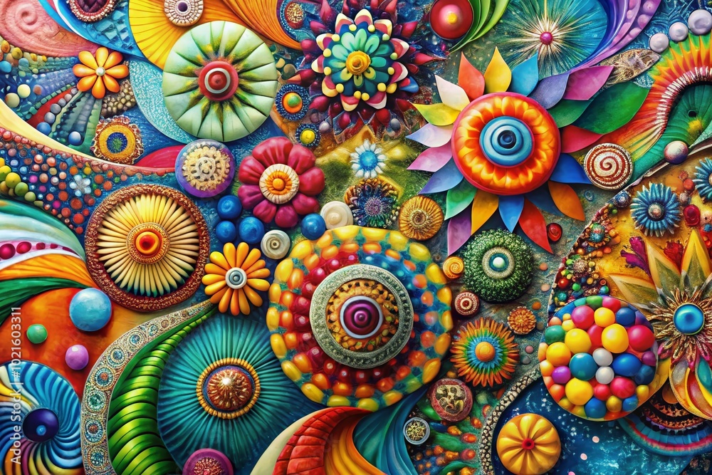 Aufkleber vibrant abstract art with colorful patterns and textures creating a dynamic and energetic compositio