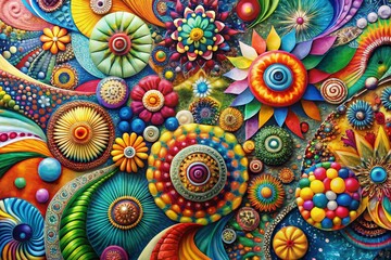 Vibrant abstract art with colorful patterns and textures creating a dynamic and energetic composition