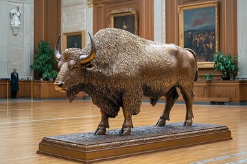 Bronze Bison Statue In Grand Hallway.