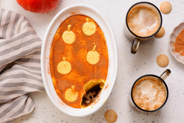 Pumpkin tiramisu. top veiw .selective focus.