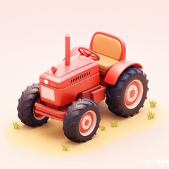 Obraz premium Red Tractor with Large Wheels in a 3D Rendering