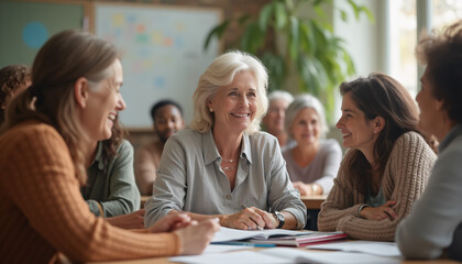 Fototapeta premium Diverse Senior Women Participating in Lifelong Learning Workshop for Social Connection and Personal Growth