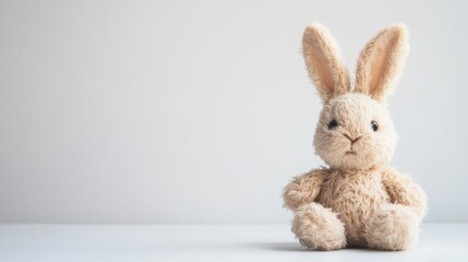 Obraz premium A fluffy bunny toy sits against a plain white backdrop.