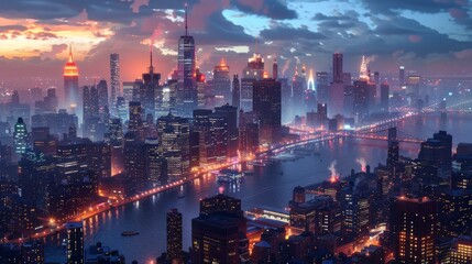 Obraz premium Night City Skyline Artistic Illustration
