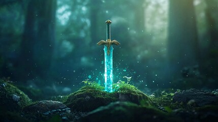 Naklejka premium Magical Sword in a Forest.