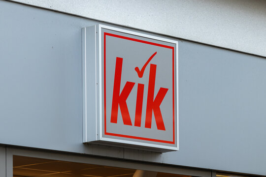 KIK shop, Sign of the textile discounter Kik at the entrance of a store, Utrecht in the Netherlands. 22 January 2023