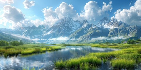 Majestic Mountain Landscape with Crystal Clear Lake