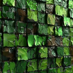 Green mosaic tiles with a rough texture
