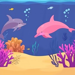 Obraz premium Happy Fish Playing in Colorful Underwater Scene
