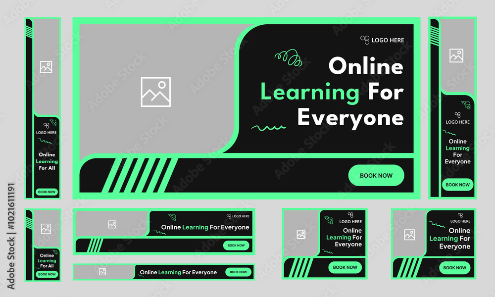 Wall mural learning web set banner for social media post, online education system web banner design, web bundle