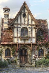 Fototapeta premium Medieval Fantasy House Exterior Illustration