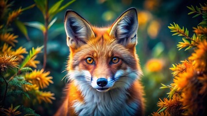 Fototapeta premium Vibrant Colorful Fox in a Natural Setting Showcasing Stunning Fur Patterns and Bright Hues