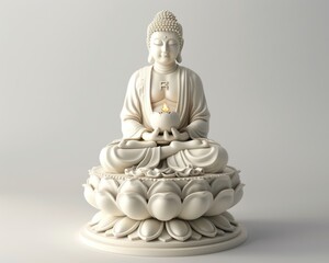 Fototapeta premium White Buddha Statue Holding a Lit Candle on a Lotus Base