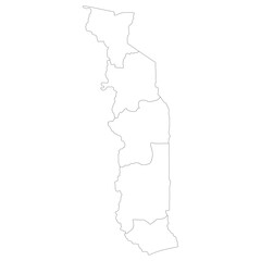 Togo map. Map of Togo in administrative provinces in white color