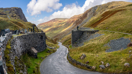 Landscape view of the Honister Pass road from Honister Pass Slate Mine