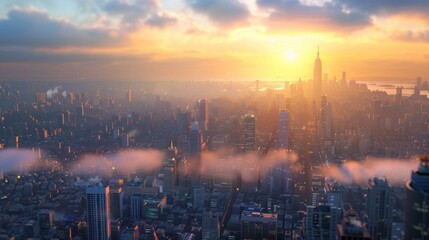 Sunrise over New York City Skyline Illustrated