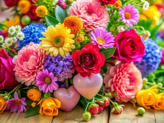 Fototapeta premium Vibrant Floral Arrangements and Colorful Decorations for Celebrating Mother's Day Festivities