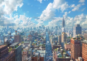 Fototapeta premium Aerial View of a City Skyline with Sunny Day