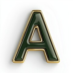 3D Olive Colored Letter A with Gold Outline