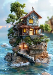 Fototapeta premium Enchanted Island House with Lush Scenery