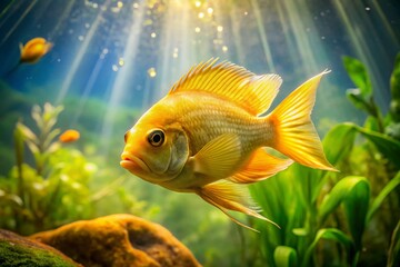 Vibrant Golden Tilapia Swimming Gracefully in Clear Aquatic Environment with Natural Lighting
