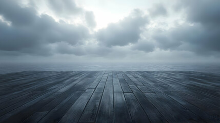 Dark Clouds, Ocean, and Wood Plank Background
