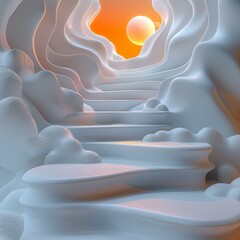 Obraz premium Abstract White Geometric Pathway to Sunrise