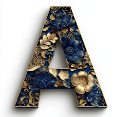 Elegant 3D Letter A Design in Indigo and Gold