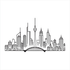 Obraz premium single one line City silhouette on white background 