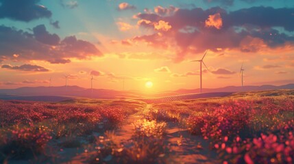 Tranquil evening in a mesmerizing flower field