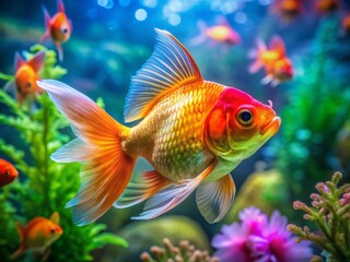 Fototapeta premium Vibrant Hypocyrta Goldfish Swimming Gracefully in a Colorful Aquarium Setting for Stunning Underwater Photography