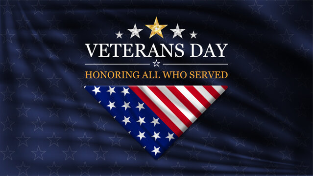 Veterans day banner background with folded flag of United States. November 11 National holiday of the USA. Vector illustration.